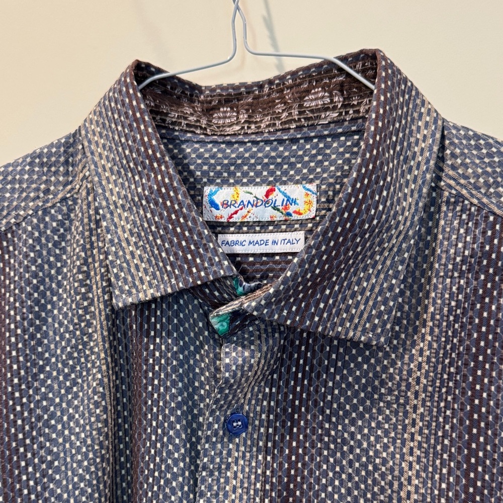 XL BRANDOLINI  Fabric mad in Italy Men's Blue and White Shirt